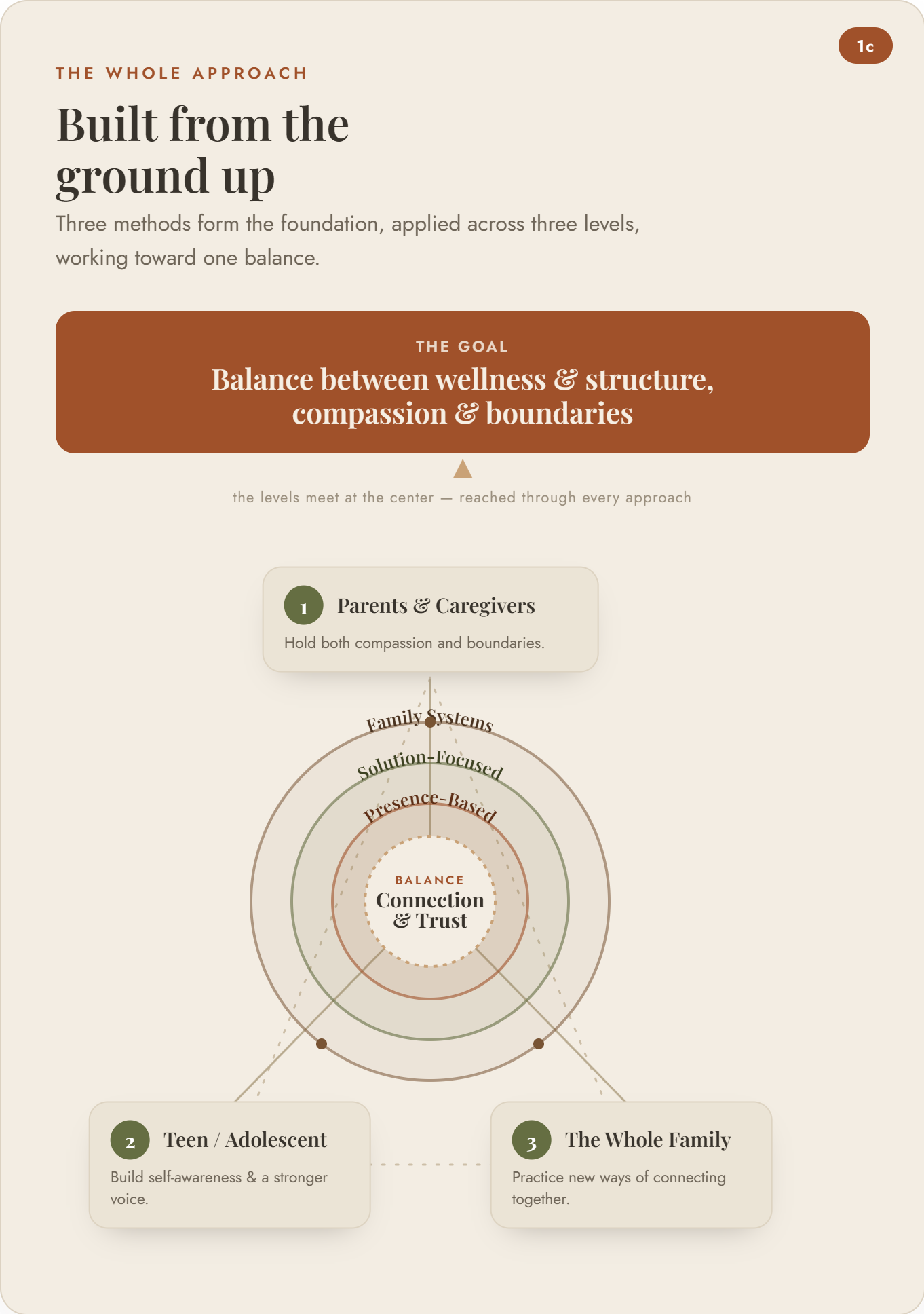 Michelle's Coaching Approach Diagram - Three methods integrated across three levels
